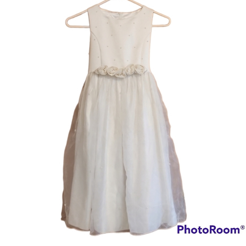 Cinderella Formal Dress Girls Size 8 Winter White Pearls Tulle Layered